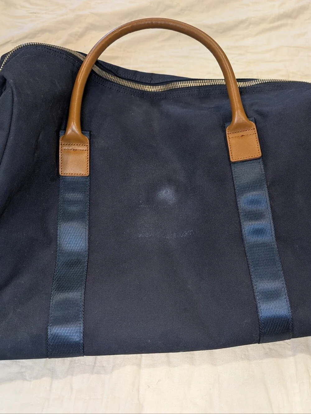 Brooks Brothers Wells Canvas & Leather Weekender Duffel Bag Navy Plaid